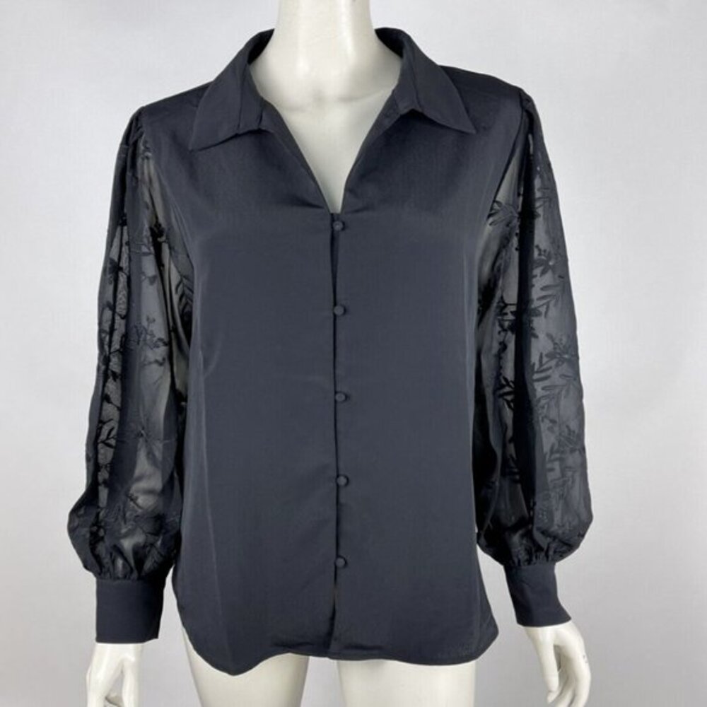 Soft Surroundings Lorenza Blouse Women PXL NWT $90 Embroidered Long Sleeve Black